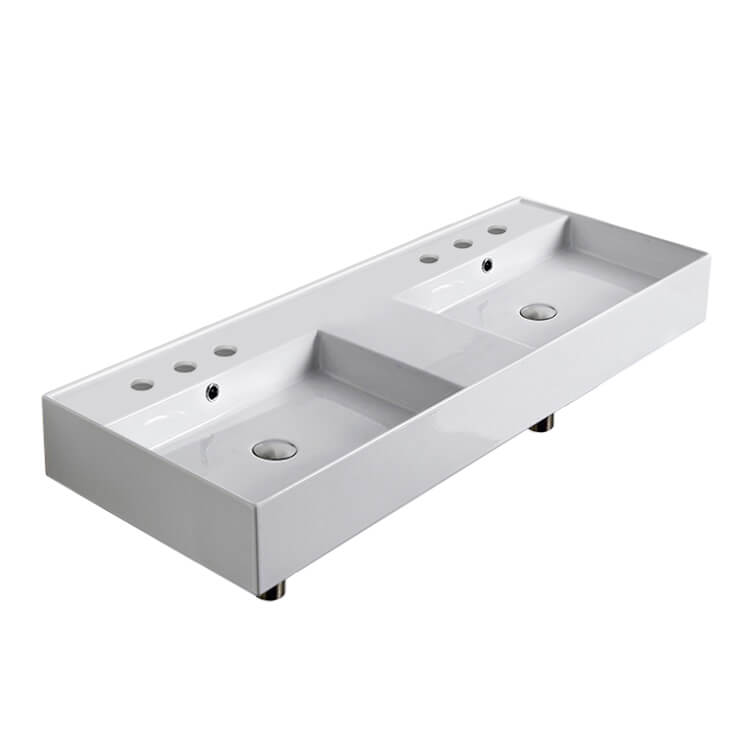 Nameeks 5143-Six-Hole Scarabeo Teorema 2 Rectangular Wall Mounted Bathroom Sink in White - White