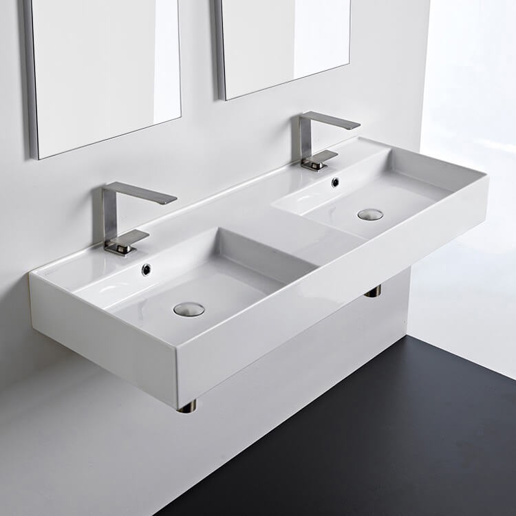 Nameeks 5143-Two-Hole Scarabeo Teorema 2 Rectangular Wall Mounted Bathroom Sink in White - White