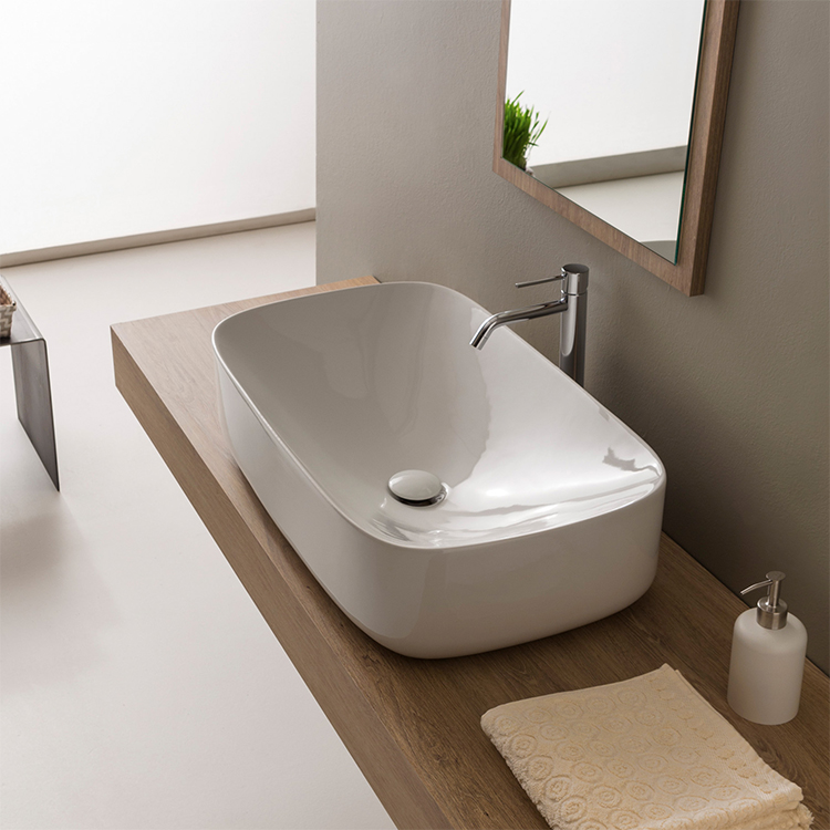 Nameeks 5502-No-Hole Scarabeo Oval White Ceramic Vessel Bathroom Sink - White