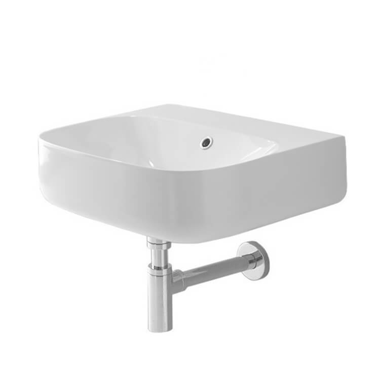 Nameeks 5507-No-Hole Scarabeo Round White Ceramic Wall Mounted Sink - White