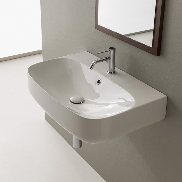 Nameeks 5508-One-Hole Scarabeo Round White Ceramic Wall Mounted Sink - White