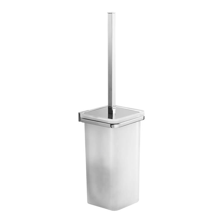 Nameeks 1400048 Gedy Wall Mounted Square White Glass Toilet Brush Holder - Chrome - Click Image to Close