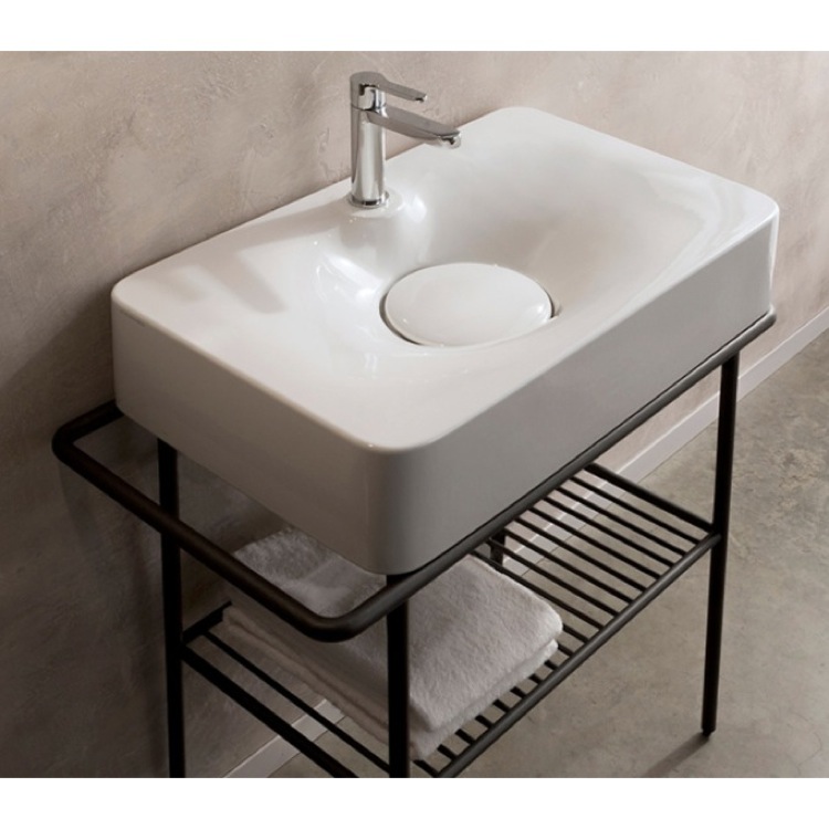 Nameeks 6004-One-Hole Scarabeo Rectangular White Ceramic Wall Mounted or Vessel Sink - White