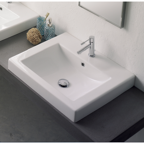 Nameeks 8007/A-One-Hole Scarabeo Square White Ceramic Built-In Sink - White