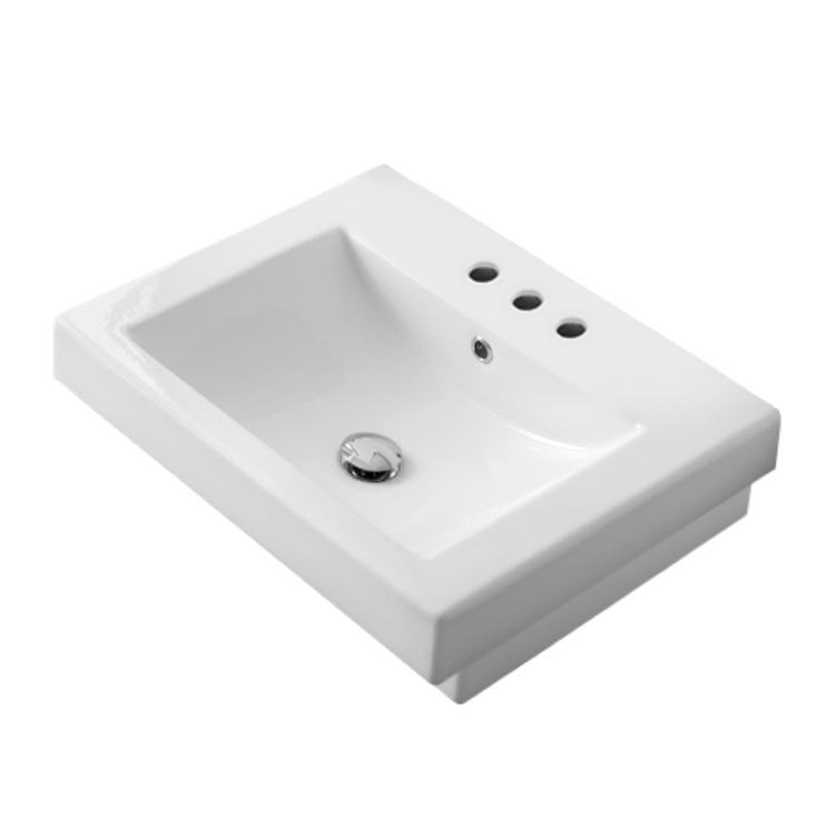 Nameeks 8007/A-Three-Hole Scarabeo Square White Ceramic Built-In Sink - White