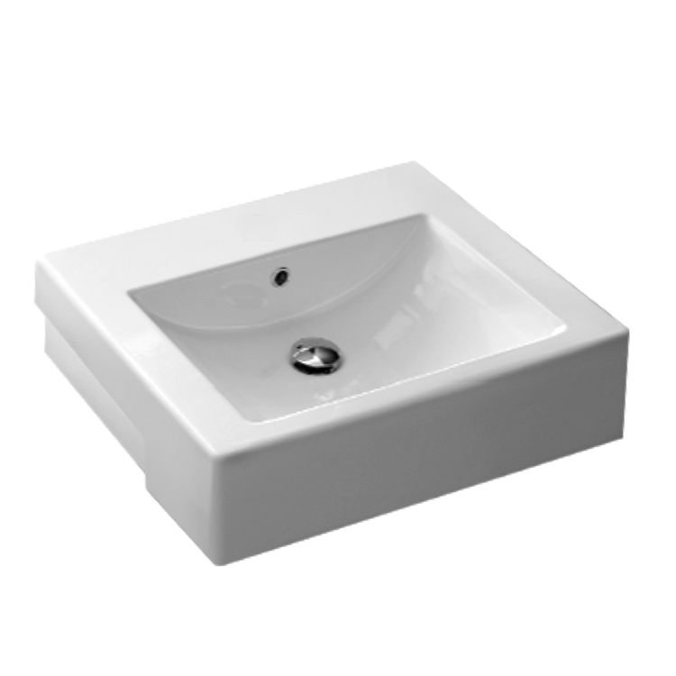 Nameeks 8007/D-No-Hole Scarabeo 24 Inch Square Ceramic Semi-Recessed Sink - White