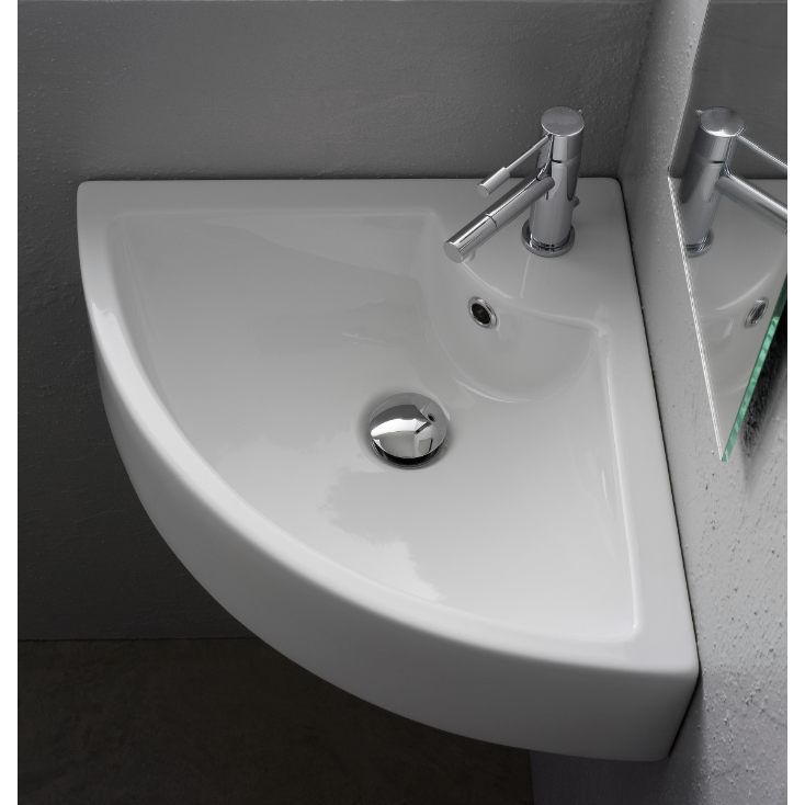 Nameeks 8007/E-One-Hole Scarabeo Square White Ceramic Wall Mounted or Vessel Corner Sink - White