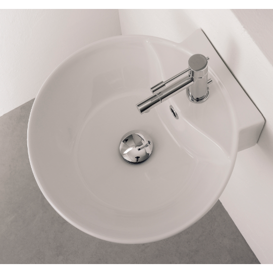 Nameeks 8009/R-One-Hole Scarabeo Round White Ceramic Wall Mounted or Vessel Sink - White