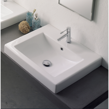 Nameeks 8025/A-One-Hole Scarabeo Square White Ceramic Built-in Sink - White