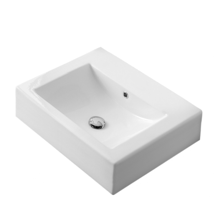 Nameeks 8025/B-No-Hole Scarabeo Square White Ceramic Wall Mounted or Vessel Sink - White