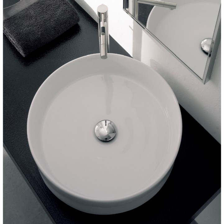 Nameeks 8029-No-Hole Scarabeo Round White Ceramic Vessel Sink - White