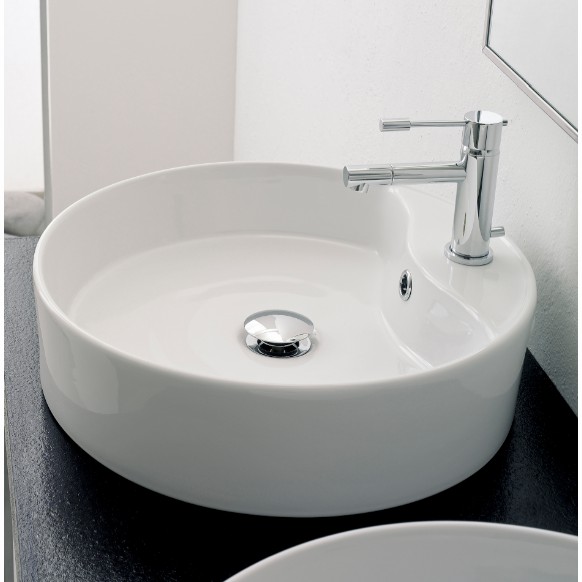 Nameeks 8029/R-One-Hole Scarabeo Round White Ceramic Vessel Sink - White