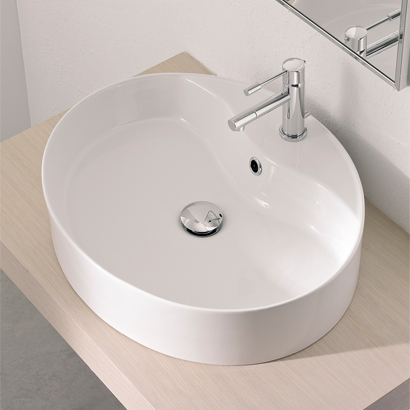 Nameeks 8030/R-One-Hole Scarabeo Oval-Shaped White Ceramic Vessel Sink - White