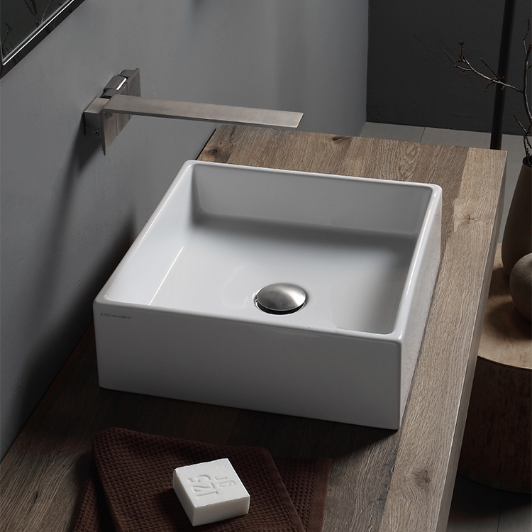 Nameeks 8031/40-No-Hole Scarabeo Square White Ceramic Vessel Sink - White