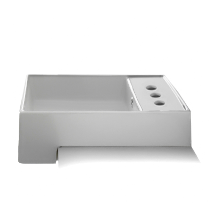 Nameeks 8031/D-Three-Hole Scarabeo Square White Ceramic Semi-Recessed Sink - White