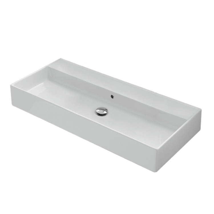 Nameeks 8031/R-100A-No-Hole Scarabeo Rectangular White Ceramic Wall Mounted or Vessel Sink - White