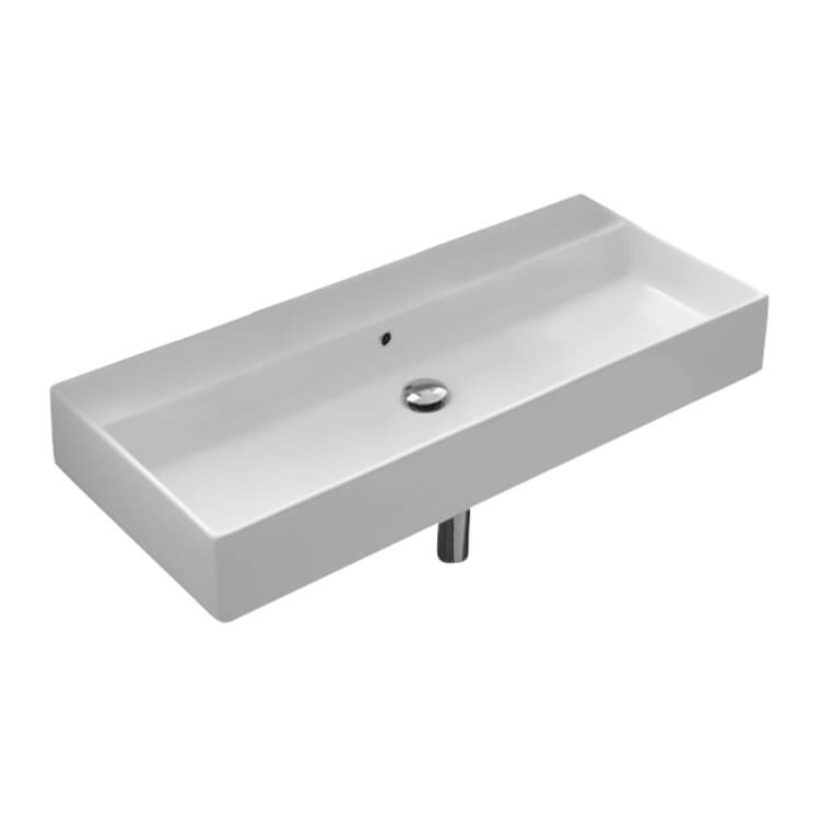 Nameeks 8031/R-100B-No-Hole Scarabeo Rectangular White Ceramic Wall Mounted or Vessel Sink - White