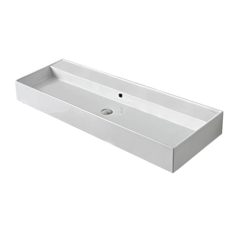 Nameeks 8031/R-120A-No-Hole Scarabeo Rectangular White Ceramic Wall Mounted or Vessel Sink - White