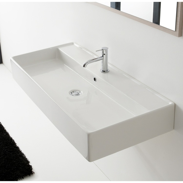 Nameeks 8031/R-120A-One-Hole Scarabeo Rectangular White Ceramic Wall Mounted or Vessel Sink - White