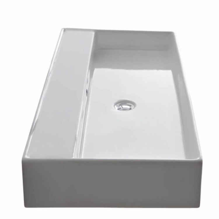 Nameeks 8031/R-120B-No-Hole Scarabeo Rectangular White Ceramic Wall Mounted or Vessel Sink - White