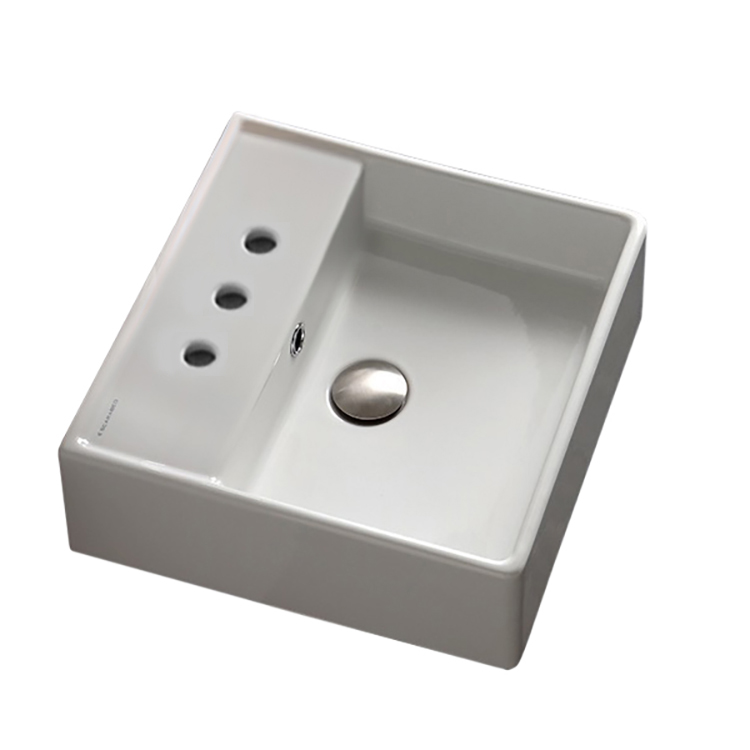 Nameeks 8031/R-40-Three-Hole Scarabeo Square White Ceramic Wall Mounted or Vessel Sink - White