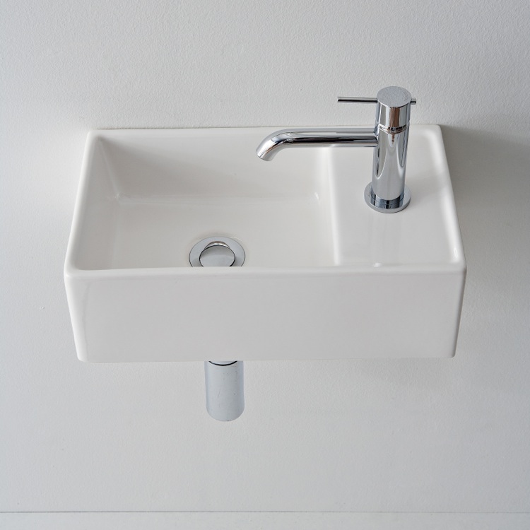 Nameeks 8031/R-41-One-Hole Scarabeo Teorema Rectangular Wall Mounted Bathroom Sink in White - White