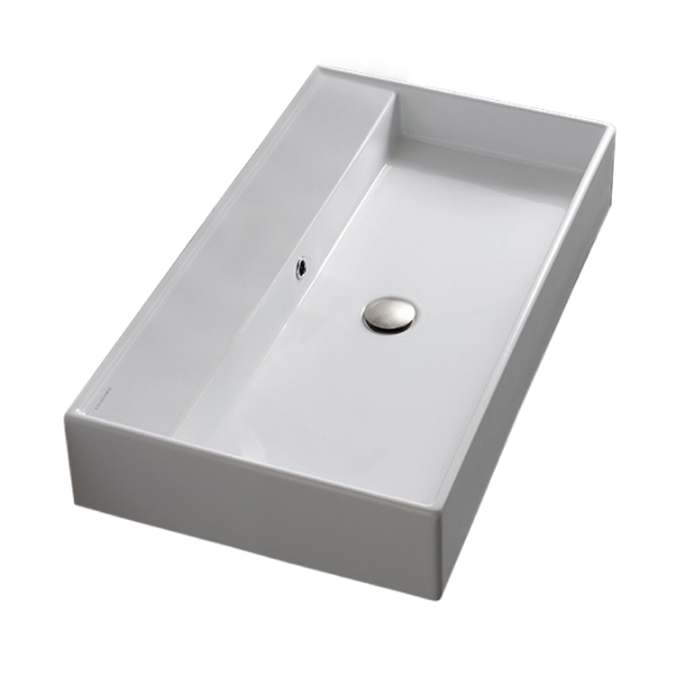 Nameeks 8031/R-80-No-Hole Scarabeo Rectangular White Ceramic Wall Mounted or Vessel Sink - White