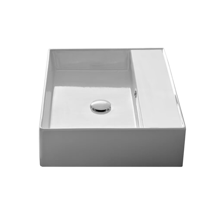 Nameeks 8031/R-No-Hole Scarabeo Square White Ceramic Wall Mounted or Vessel Sink - White