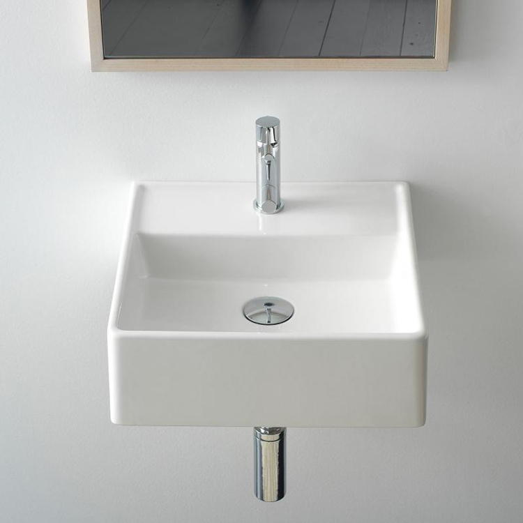 Nameeks 8036-One-Hole Scarabeo Square White Ceramic Wall Mounted or Vessel Sink - White