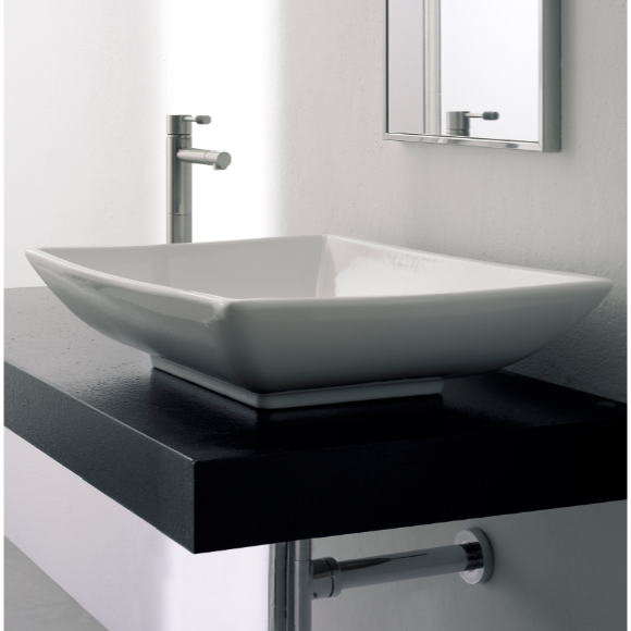 Nameeks 8046-No-Hole Scarabeo Rectangular White Ceramic Vessel Sink - White