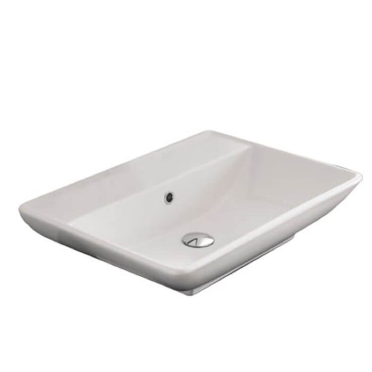 Nameeks 8046/R-No-Hole Scarabeo Rectangular White Ceramic Wall Mounted or Vessel Sink - White