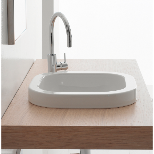 Nameeks 8047/A-No-Hole Scarabeo Square White Ceramic Built-In Sink - White