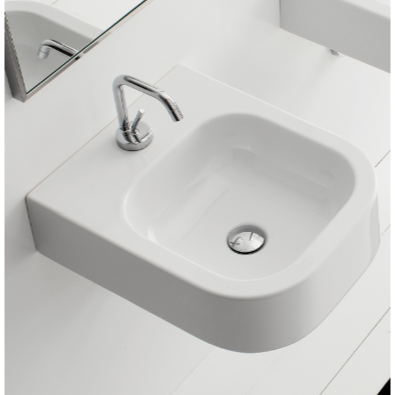 Nameeks 8047/B-One-Hole Scarabeo Square White Ceramic Wall Mounted or Vessel Sink - White