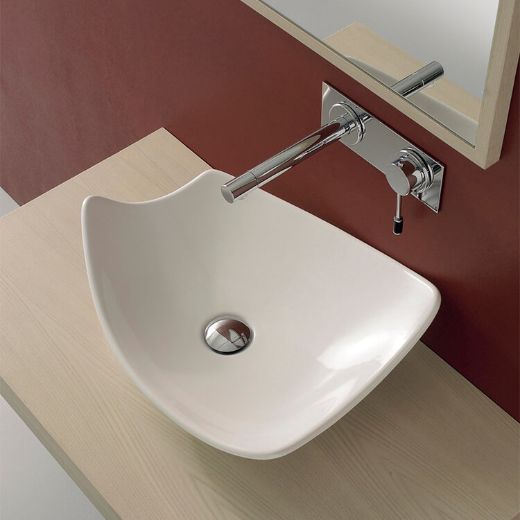 Nameeks 8051-No-Hole Scarabeo Rectangular White Ceramic Vessel Sink - White