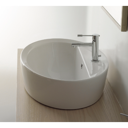 Nameeks 8056/A/R-One-Hole Scarabeo Oval-Shaped White Ceramic Built-In Sink - White