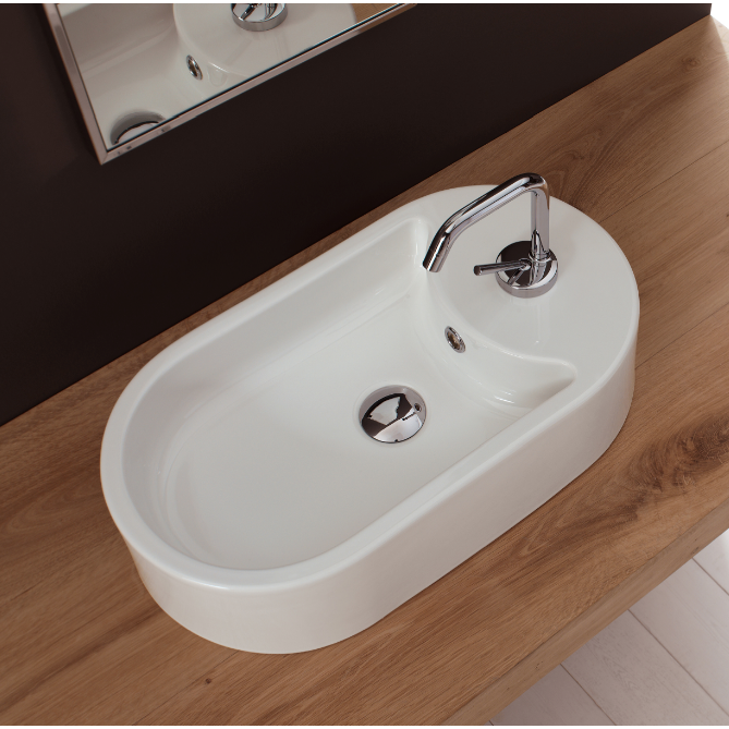 Nameeks 8093-One-Hole Scarabeo Oval-Shaped White Ceramic Vessel Sink - White