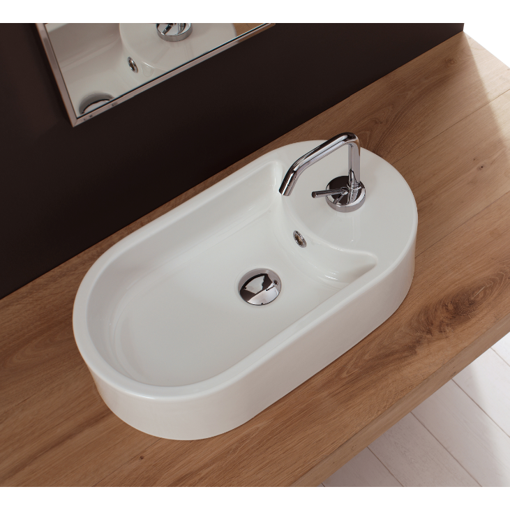 Nameeks 8095-One-Hole Scarabeo Oval-Shaped White Ceramic Vessel Sink - White