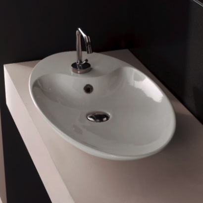 Nameeks 8097-One-Hole Scarabeo Oval-Shaped White Ceramic Vessel Sink - White