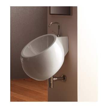 Nameeks 8100-One-Hole Scarabeo Round White Ceramic Wall Mounted Sink - White