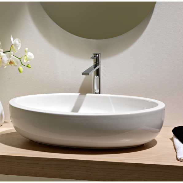 Nameeks 8111-No-Hole Scarabeo Oval Shaped White Ceramic Vessel Bathroom Sink - White