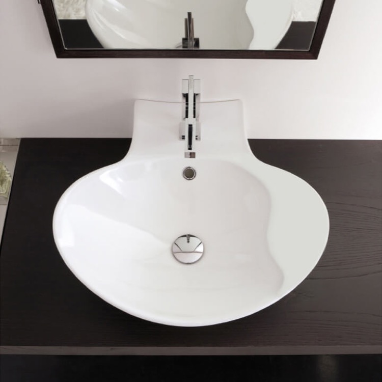 Nameeks 8202-One-Hole Scarabeo Oval-Shaped White Ceramic Wall Mounted or Vessel Sink - White