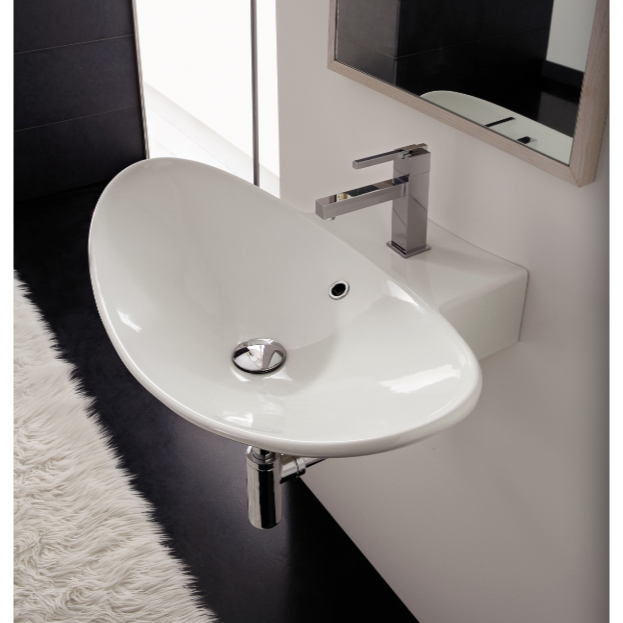 Nameeks 8205-One-Hole Scarabeo Oval-Shaped White Ceramic Wall Mounted or Vessel Sink - White