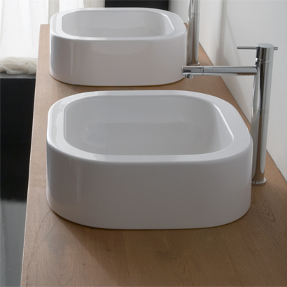 Nameeks 8306-No-Hole Scarabeo Curved White Ceramic Vessel Bathroom Sink - White