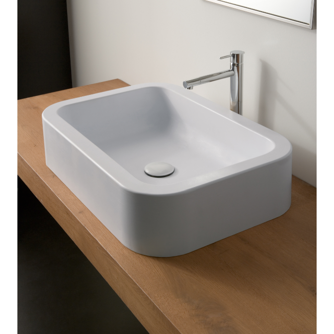 Nameeks 8307-No-Hole Scarabeo Rectangular White Ceramic Vessel Bathroom Sink - White