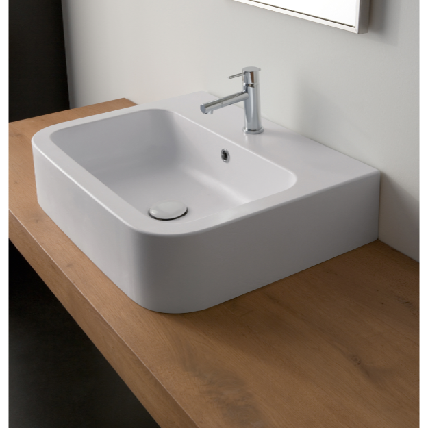 Nameeks 8308-One-Hole Scarabeo White Ceramic Vessel or Wall Mounted Bathroom Sink - White