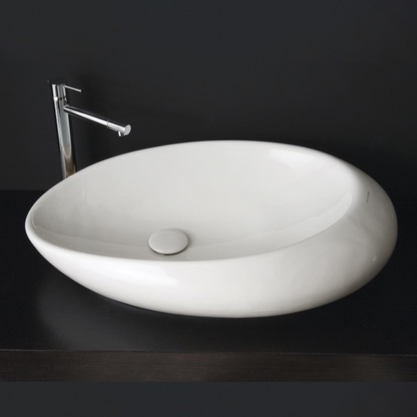 Nameeks 8601-No-Hole Scarabeo Oval Shaped White Ceramic Vessel Bathroom Sink - White