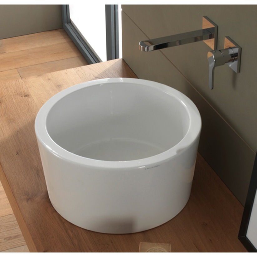 Nameeks 8807-No-Hole Scarabeo Round White Ceramic Vessel Sink - White