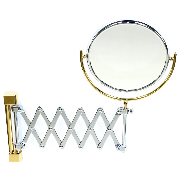 Nameeks 99148-CRO-5x Windisch Wall Mounted Brass Extendable Double Face 5x Magnifying Mirror - Chrome and Gold