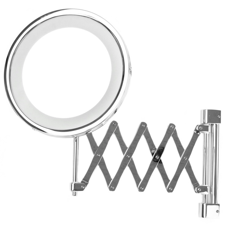 Nameeks 99158-CR-3x Windisch Wall Mounted Extendable Lighted 3x Brass Magnifying Mirror - Chrome