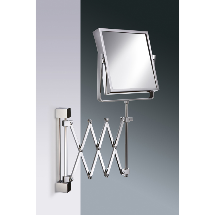 Nameeks 99348-CR-3x Windisch Square Wall Mounted Extendable 3x Brass Magnifying Mirror - Chrome